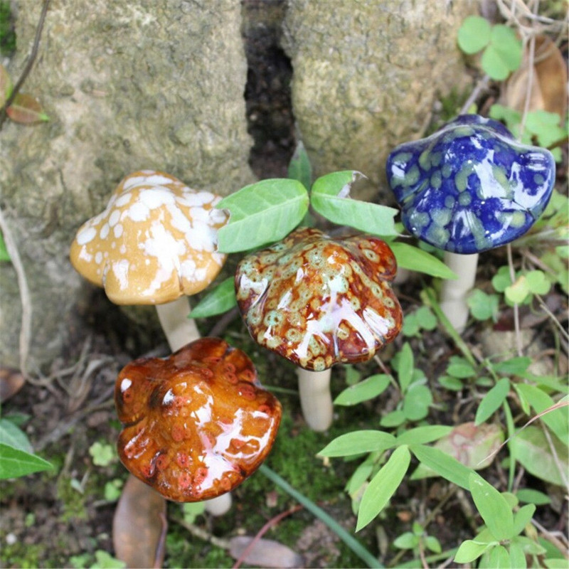 4x12cm keramické muchotrávky v tvare húb, víla, ozdoba do záhrady, kvetináče, dekorácia 4 ks/sada