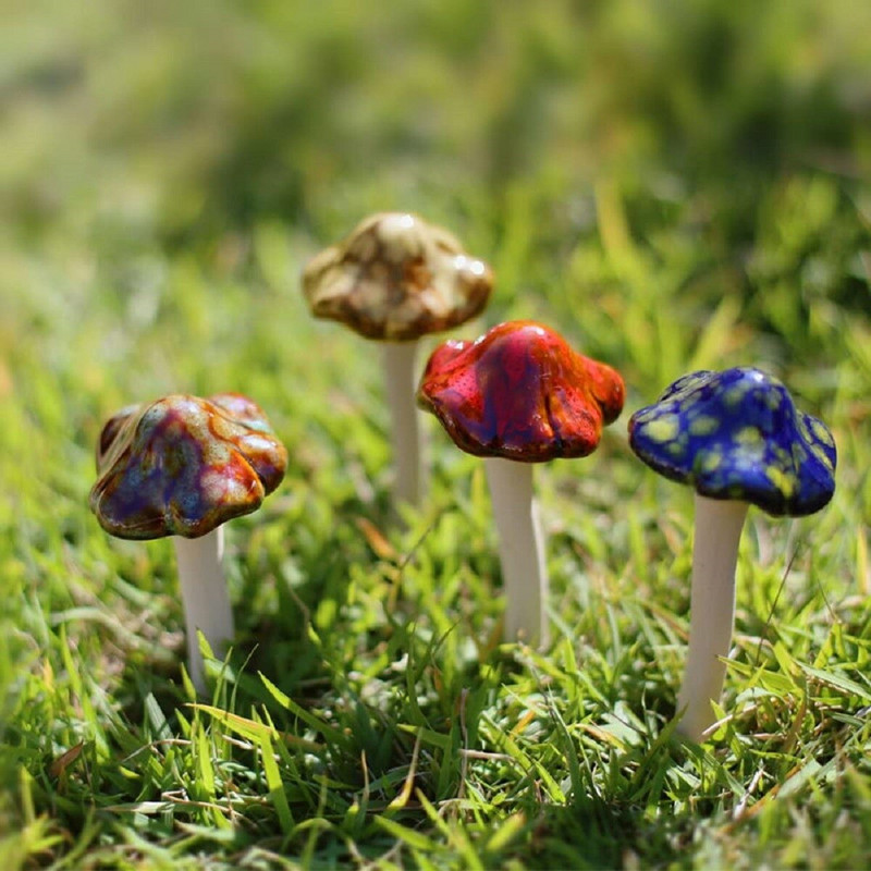 4x12cm keramické muchotrávky v tvare húb, víla, ozdoba do záhrady, kvetináče, dekorácia 4 ks/sada