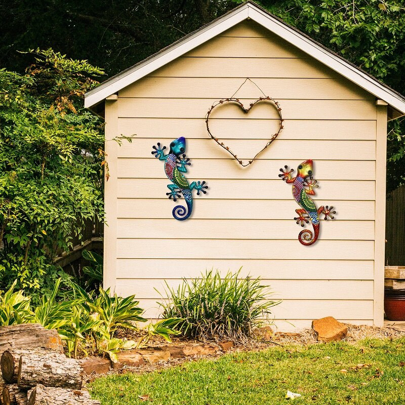 2 vnt. metalinis gekonas, skirtas sodo dekoravimui lauko miniatiūrinė skulptūra, kabanti koridoriaus kiemo svetainės