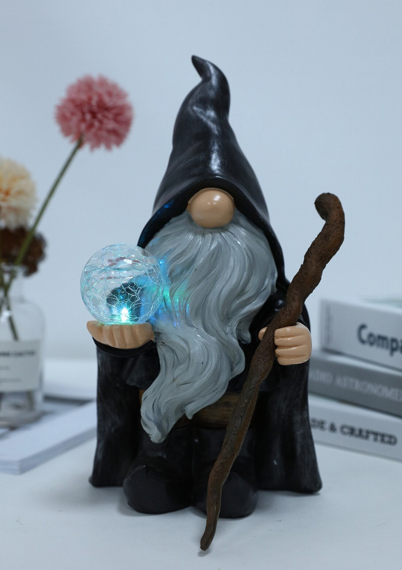 Gnome Čarobni štapić koji drži kip svjetiljke Solarna LED svjetiljka Patuljasta figurica od smole Ornament Solarna energija Svjetlo za travnjak Dekoracija vrta