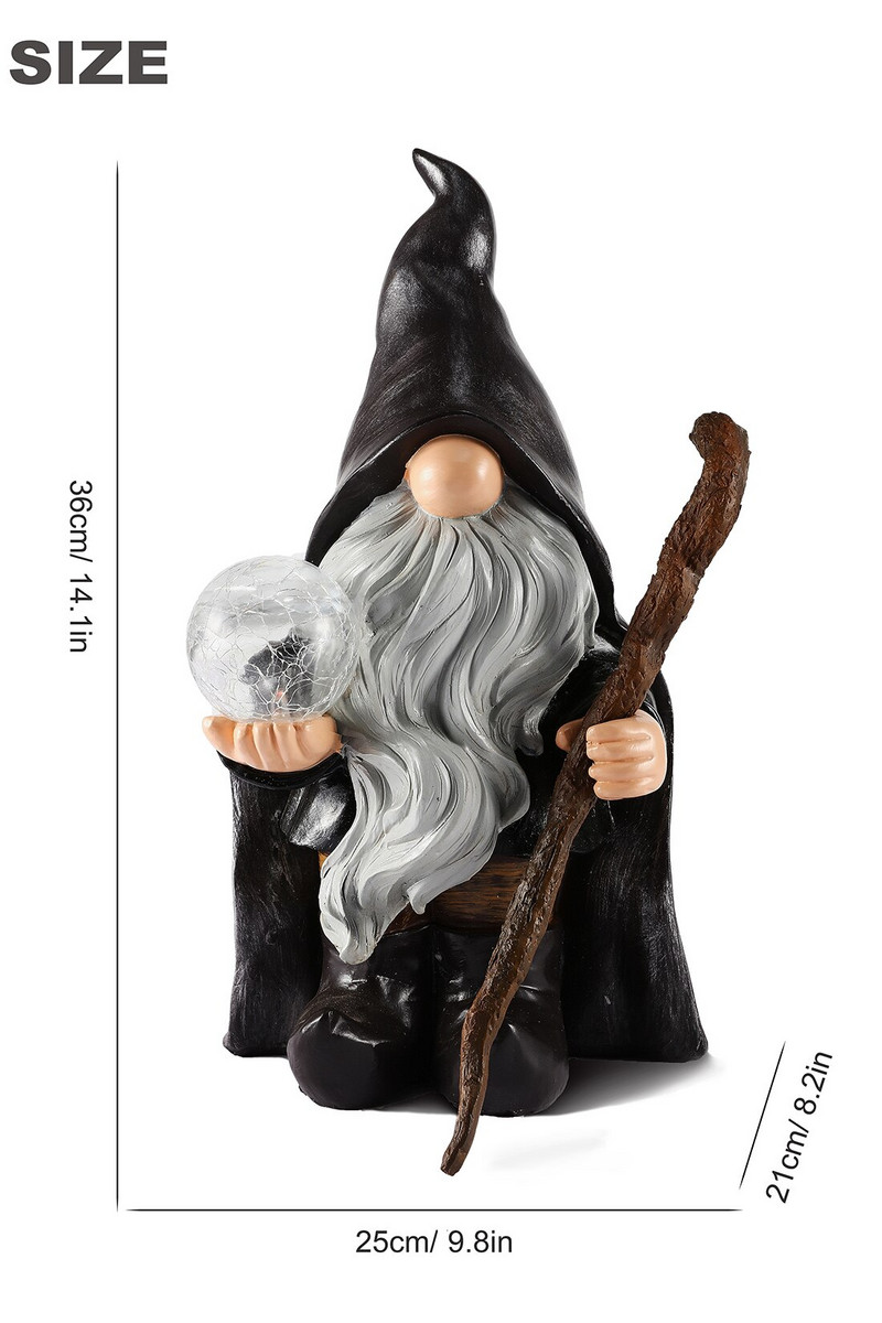 Gnome Čarobni štapić koji drži kip svjetiljke Solarna LED svjetiljka Patuljasta figurica od smole Ornament Solarna energija Svjetlo za travnjak Dekoracija vrta