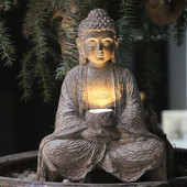 Skulptura kipa Buddge koji meditira Vanjski vrt Solarna svjetlost Buda Zen Ukrasi za dom Figurice Balkon Dvorište Dekoracija terase