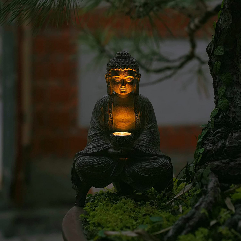 Skulptura kipa Buddge koji meditira Vanjski vrt Solarna svjetlost Buda Zen Ukrasi za dom Figurice Balkon Dvorište Dekoracija terase