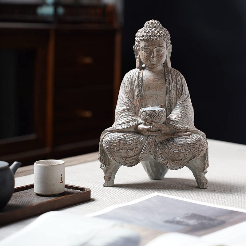 Skulptura kipa Buddge koji meditira Vanjski vrt Solarna svjetlost Buda Zen Ukrasi za dom Figurice Balkon Dvorište Dekoracija terase