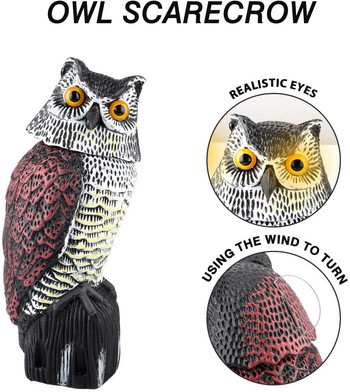 2021 Realistic Bird Scarer Περιστρεφόμενη κεφαλή Sound Owl Prowler Decoy Protection Απωθητικό έλεγχο παρασίτων Σκιάχτρο Κήπος Μετακίνηση αυλής