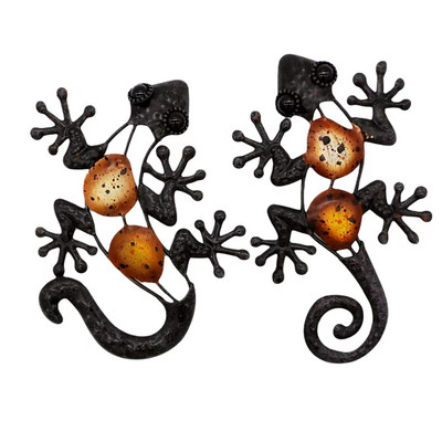 2 vnt Mažas metalinis gekonas driežas sienų dekoras namų sodui Dekoratyvinis lauko gyvūnų statulos Skulptūros Vejos kiemelis Jardin Yard