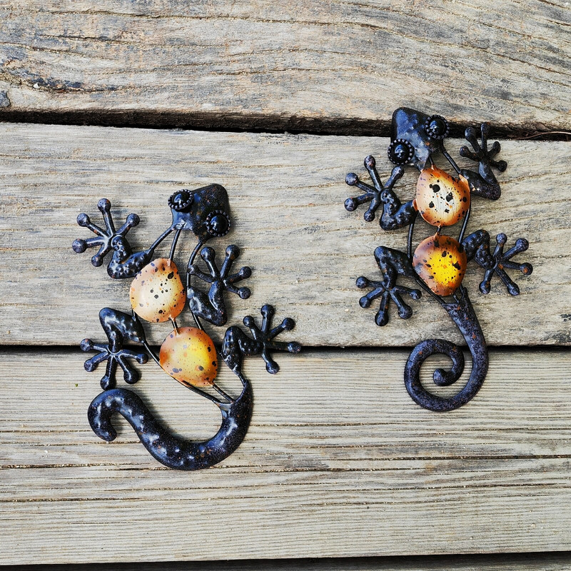 2 vnt Mažas metalinis gekonas driežas sienų dekoras namų sodui Dekoratyvinis lauko gyvūnų statulos Skulptūros Vejos kiemelis Jardin Yard