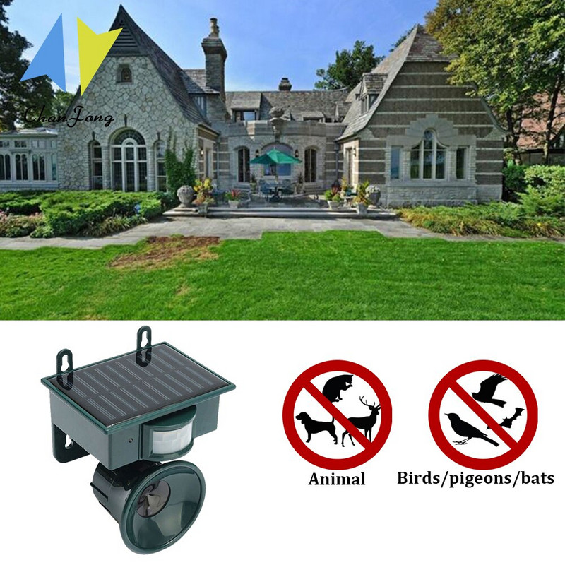 Ultragarsinis gyvūnų repelentas lauko saulės energija varomas vandeniui atsparus gyvūnų atbaidiklis su judesio jutikliu, atbaido balandžių paukštį