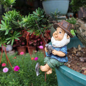 Záhradná socha rybárskeho škriatka, vonkajšia víla, miniatúrna záhradná trpasličia ozdoba, remeselné doplnky do kvetináčov, elfské remeslá
