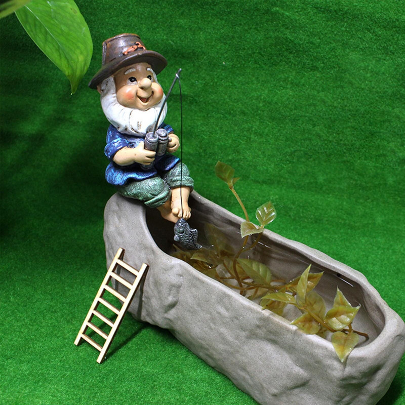 Záhradná socha rybárskeho škriatka, vonkajšia víla, miniatúrna záhradná trpasličia ozdoba, remeselné doplnky do kvetináčov, elfské remeslá