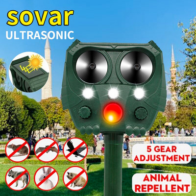 Daugiafunkcis saulės energija varomas gyvūnų repeleris USB ultragarsinis PIR judesio jutiklis, atgrasantis sonaras lauko sodo dirbamos žemės įrankiai