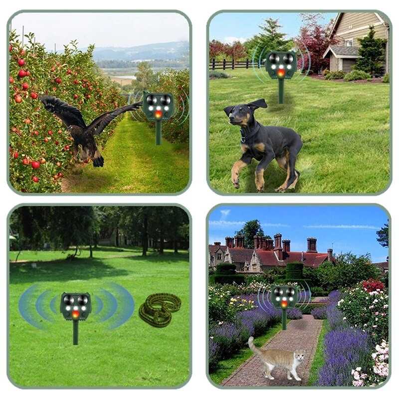 Daugiafunkcis saulės energija varomas gyvūnų repeleris USB ultragarsinis PIR judesio jutiklis, atgrasantis sonaras lauko sodo dirbamos žemės įrankiai