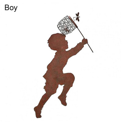 Berniuko formos didelė vintažinio metalo silueto skulptūra sodui ar kiemui menas arba memorialinė skulptūra berniuko mergaitės statulos dekoras