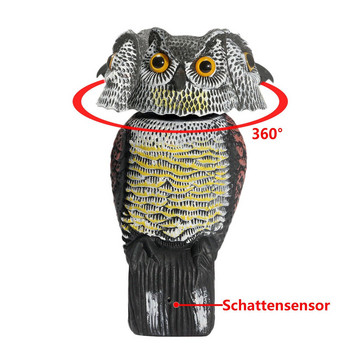 Realistic Rotating Owl Decoy 360 Rotate Repellent Pest Imitation Bird for Garden Yard