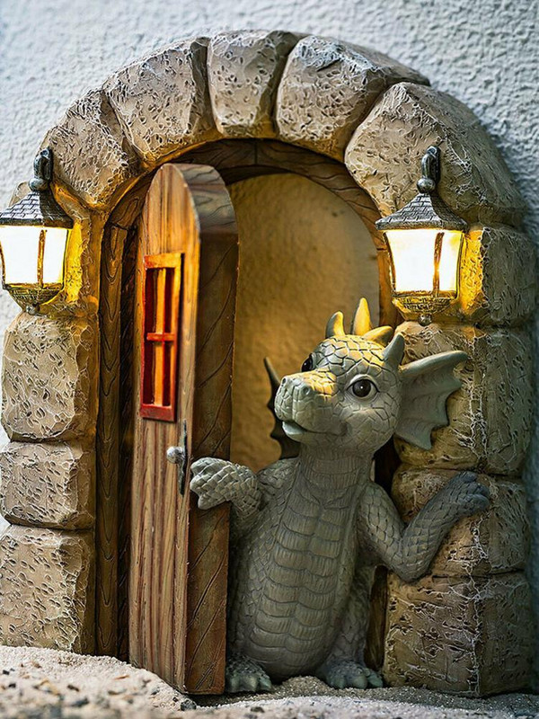 HOT Read Book Statuie Dragon Micul Dinozaur Grădină Artă Artizanat Rășină Figurine Sculptură Dormitor Masă Verandă Birou Decor Home Decor