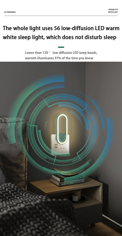 MITO Ultrazvukový repelent, nočné svetlo na spanie, elektronický repelent proti komárom, myšiam, pavúkom, švábom, insekticídom, kontrolou hmyzu a škodcov.