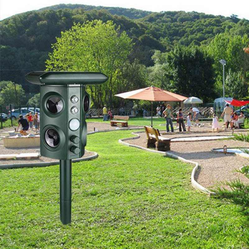 Слънчево захранван репелер за животни Водоустойчив PIR сензор Външна градина против котка куче USB ултразвук Слънчева аларма Репелер