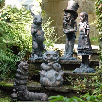 Στολίδια αγάλματος σετ ρητίνης κήπου Alice In Wonderland Hatter Garden Garden