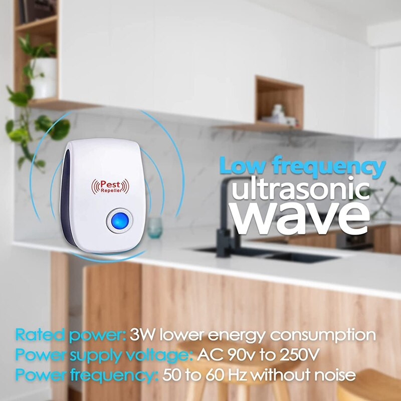 6-balenie ultrazvukových odpudzovačov škodcov, elektronických, zásuvných, hlodavcov, myší, švábov, hmyzu, repelentov do interiéru, kuchyne, americká zástrčka