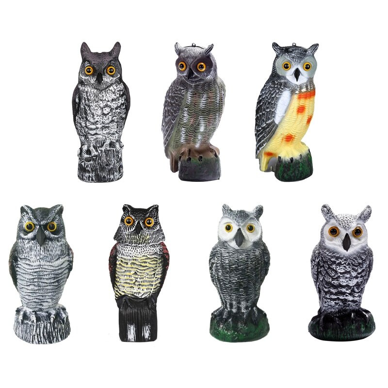 Realistiškas paukščių baidyklės imitacinis pelėdos galvos sukamasis masalui apsaugantis repelentas