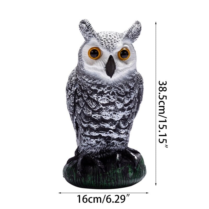 Realistiškas paukščių baidyklės imitacinis pelėdos galvos sukamasis masalui apsaugantis repelentas