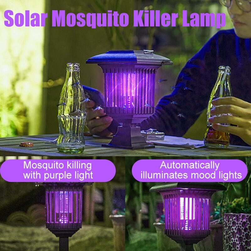 Solárna lampa na zabíjanie komárov, záhradná lampa na zabíjanie hmyzu, LED solárne svetlo, vonkajšia záhrada, repelent proti komárom, škodcom, hmyzu
