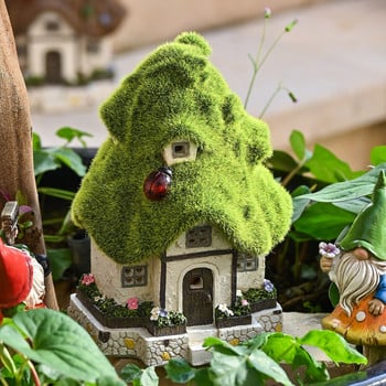 КОЛЕКЦИИ НА TERESA Flocked Fairy Garden Аксесоари за външен декор Слънчева светлина Смола Орнаменти за къщи Двор Градински декорации