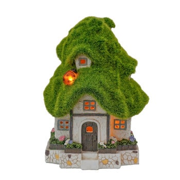 КОЛЕКЦИИ НА TERESA Flocked Fairy Garden Аксесоари за външен декор Слънчева светлина Смола Орнаменти за къщи Двор Градински декорации