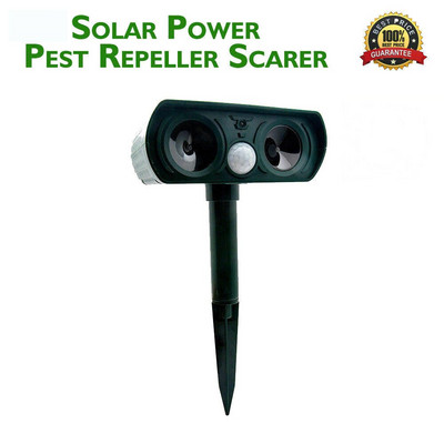Слънчев ултразвуков репелер Репелент за животни Solar Sonic Котка Куче Лисица Репелер Възпиращ вредители Репелент Градина На открито