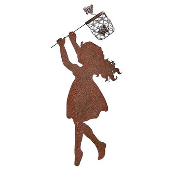 Χαριτωμένη τέχνη από σφυρήλατο σίδερο Σιλουέτα Κήπος Διακόσμηση αυλής Δώρο για τη γιορτή της μητέρας Χειροποίητο μεταλλικό γλυπτό υπαίθρια σιλουέτα αγοριού και κοριτσιού Metal deco