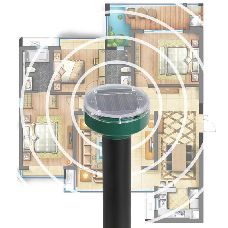 1vnt Saulės energija varomas ultragarsinis pelės kurmis kenkėjų graužikų atbaidiklis, kiemo LED šviesos atbaidiklis lauko lempų kiemo sode