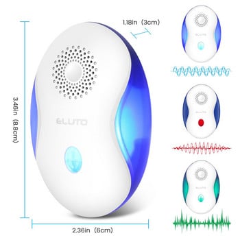 ELUTO 4 τεμ. Υπερηχητικό Απωθητικό Παρασίτων Χωρίς τοξικά Ασφαλές Απωθητικό Εντόμων Αρουραίοι Αράχνες Κουνουπιοκτόνος Έλεγχος Παρασίτων Νοικοκυριό
