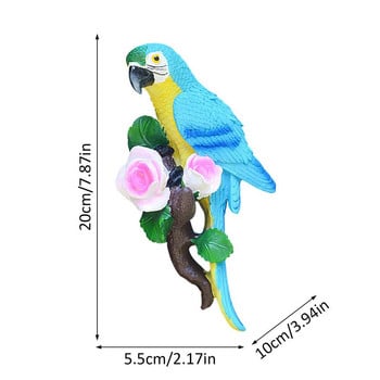 Висяща статуя на папагал Градински декор Ръчно рисувана скулптура на птица Декорация на дърво Смола Занаятчийски занаят Висящ на стена Орнамент на двора