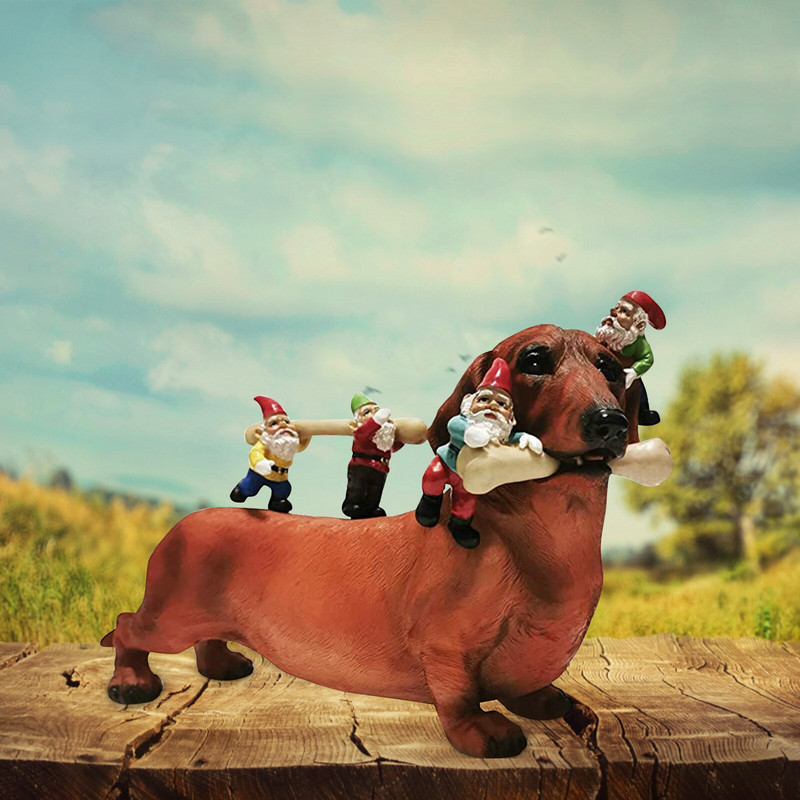 Karštas išpardavimas nykštukinio takso šuns statulėlė kiemo meno dervos statulėlė Namų puošmena, skirta sodo lauko laivams