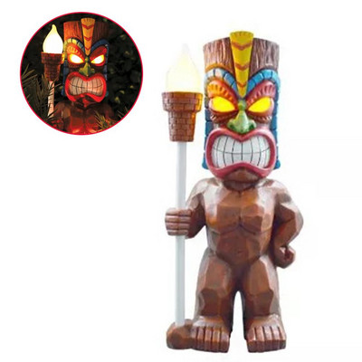 Napenergiával működő Tiki fáklya szobor kültéri lakberendezés Kert figura tornác kézművesség terasz LED gyanta Hawaii totem szobor