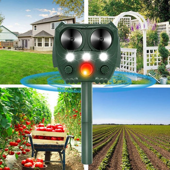 Solar Bird Repeller Ultrasonic Animal Repeller PIR Αποτρεπτικός αισθητήρας κίνησης/Απωθητικό για σκύλους/γάτες εξωτερικού χώρου Frighten Animal Scarecrow