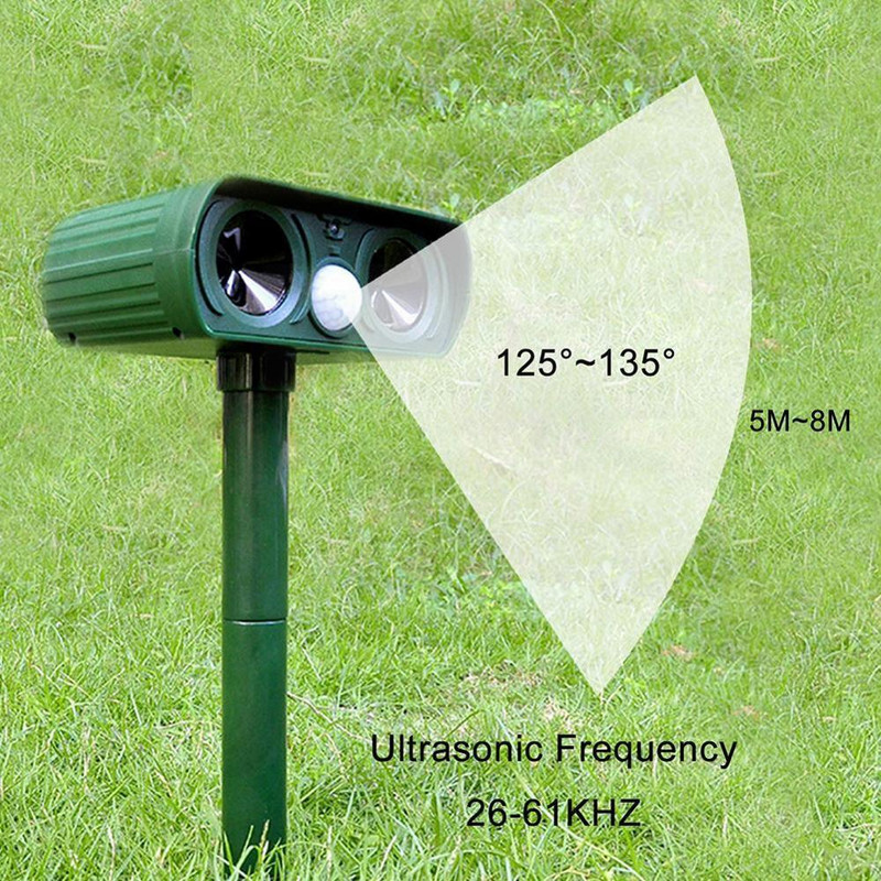 Saulės energija varomas gyvūnų repeleris, baidantis šunis kates gyvūnams atsparus vandeniui, paukščių išvarymas, ultragarsas, lauko repeleris, signalizacija Alar U9S0