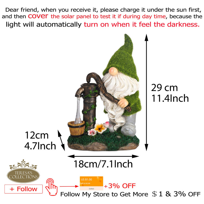 TERESA`S KOLEKCIJA Sodo gnome lauko dekoro figūrėlės, dervos, saulės skulptūros, papuošalai miniatiūrinės figūrėlės kiemui