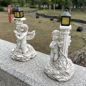 Angyalszobor napelemes lámpákkal Napelemes kerti figura kültéri dekor napfény gyanta szoborral kerti dekorációhoz, veranda terasz