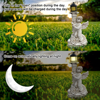 Статуя на ангел със слънчеви светлини Соларна градинска фигурка Външен декор със слънчева светлина Скулптура от смола за градински декор Веранда Вътрешен двор