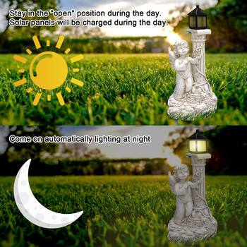 Статуя на ангел със слънчеви светлини Соларна градинска фигурка Външен декор със слънчева светлина Скулптура от смола за градински декор Веранда Вътрешен двор