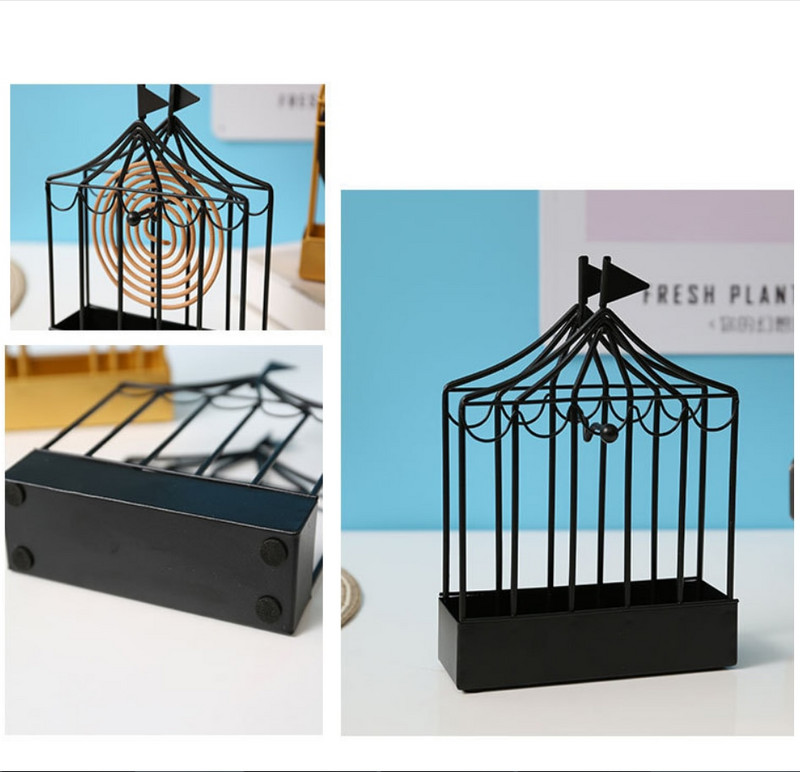 Kūrybingas uodų ritės laikiklis šiaurietiško stiliaus paukščių narvelio formos vasaros diena geležinis uodus atbaidantis smilkalų stovo lėkštės namų dekoravimas