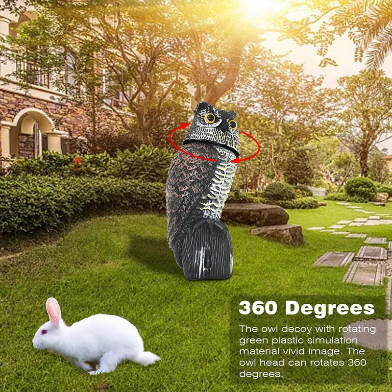 360 laipsnių besisukantis paukščius atgrasantis netikras pelėdas masalas paukščių baidyklė, atbaidanti garsą šešėlių valdymas kaliausės pelėdos statula sodo dekoras