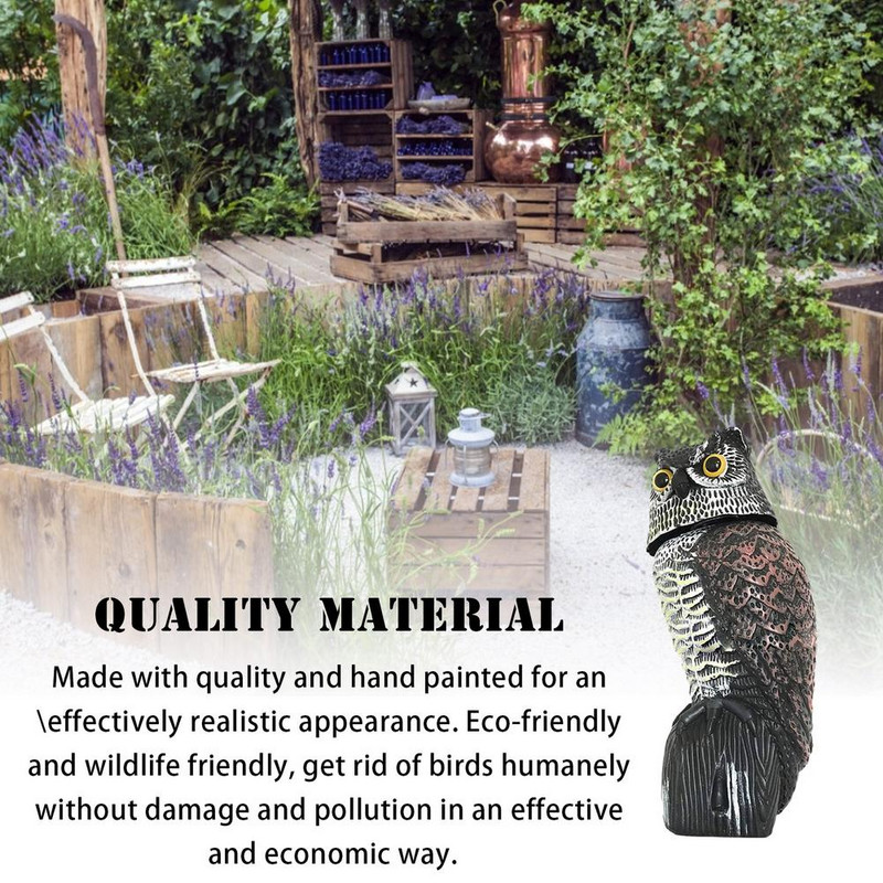 360 laipsnių besisukantis paukščius atgrasantis netikras pelėdas masalas paukščių baidyklė, atbaidanti garsą šešėlių valdymas kaliausės pelėdos statula sodo dekoras