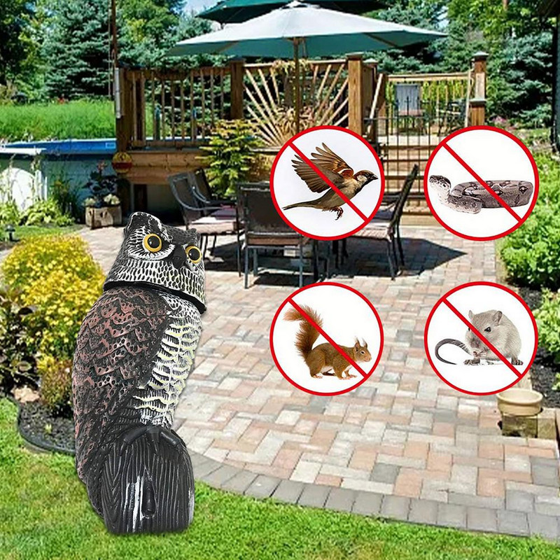 360 laipsnių besisukantis paukščius atgrasantis netikras pelėdas masalas paukščių baidyklė, atbaidanti garsą šešėlių valdymas kaliausės pelėdos statula sodo dekoras