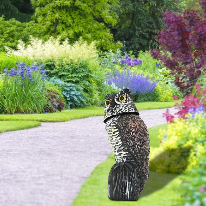 360 laipsnių besisukantis paukščius atgrasantis netikras pelėdas masalas paukščių baidyklė, atbaidanti garsą šešėlių valdymas kaliausės pelėdos statula sodo dekoras