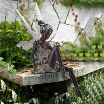 Крилата бяла цветна фея Турек Статуя Характер Смола Занаят Озеленяване Декорация на градина Декорация на домашна градина На открито