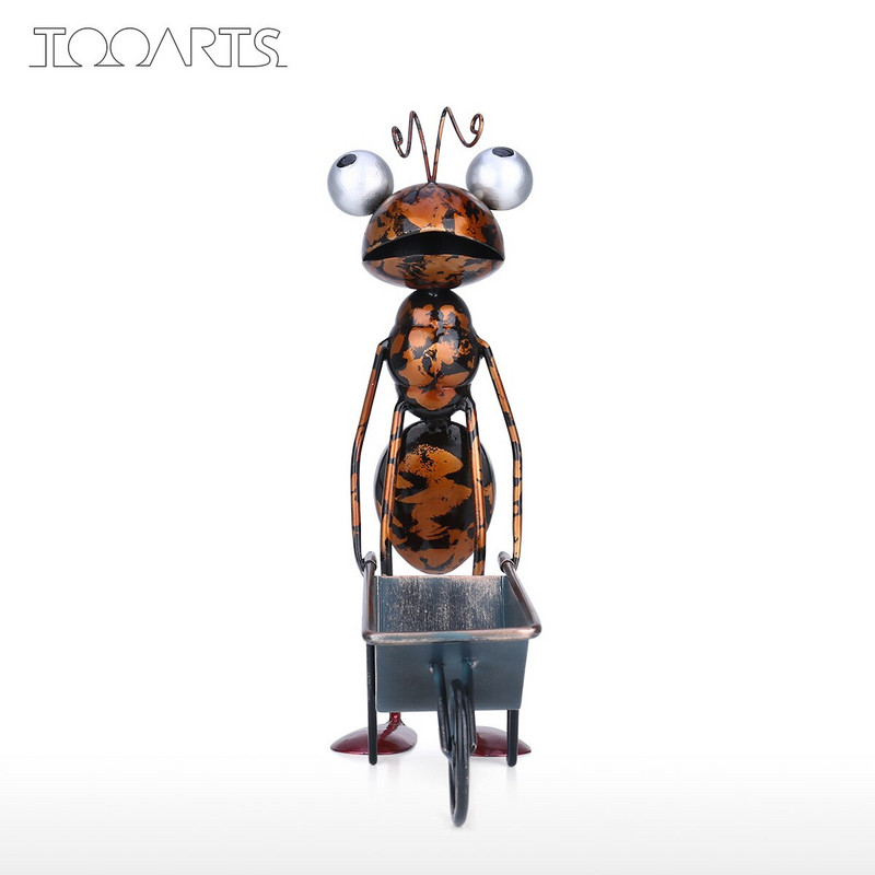 Tooarts 13 colių skruzdžių skulptūra geležinė animacinių filmų skruzdė su nuimamu kibiru sodo arba stalo dekoru, sultingų gėlių vazonų smulkmenų saugykla
