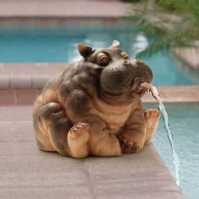 Hippo Decor Pond Spitter Statue Хипопотам Градинска статуя Животно езеро Спринклер Фонтан за животни за градинска декорация