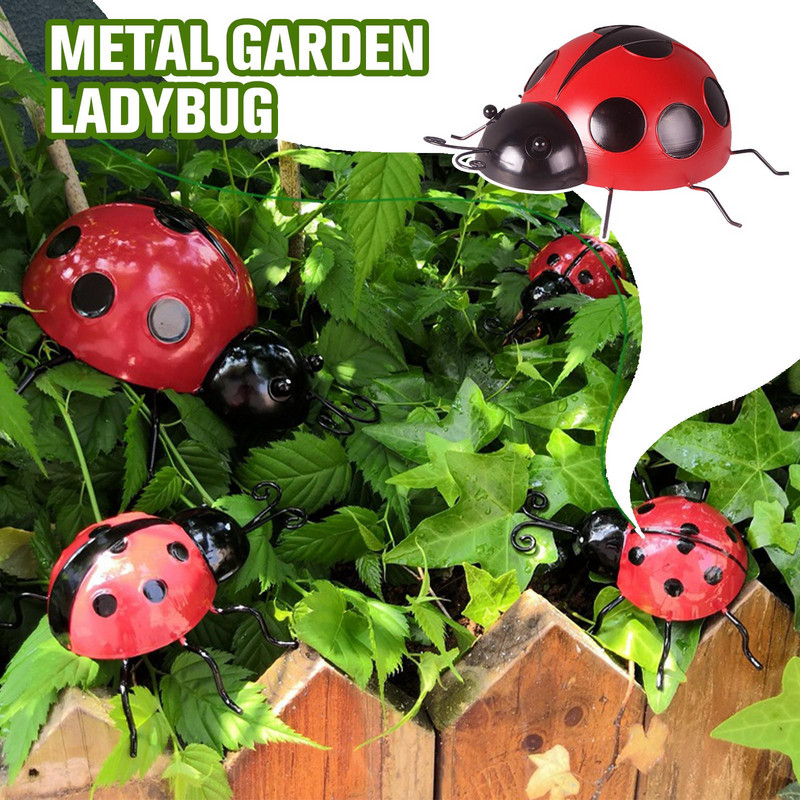 4 vnt. Metalinė boružės tvoros kabykla prie sienos pakabinama lauko sodo dekoratyvinė figūrėlė